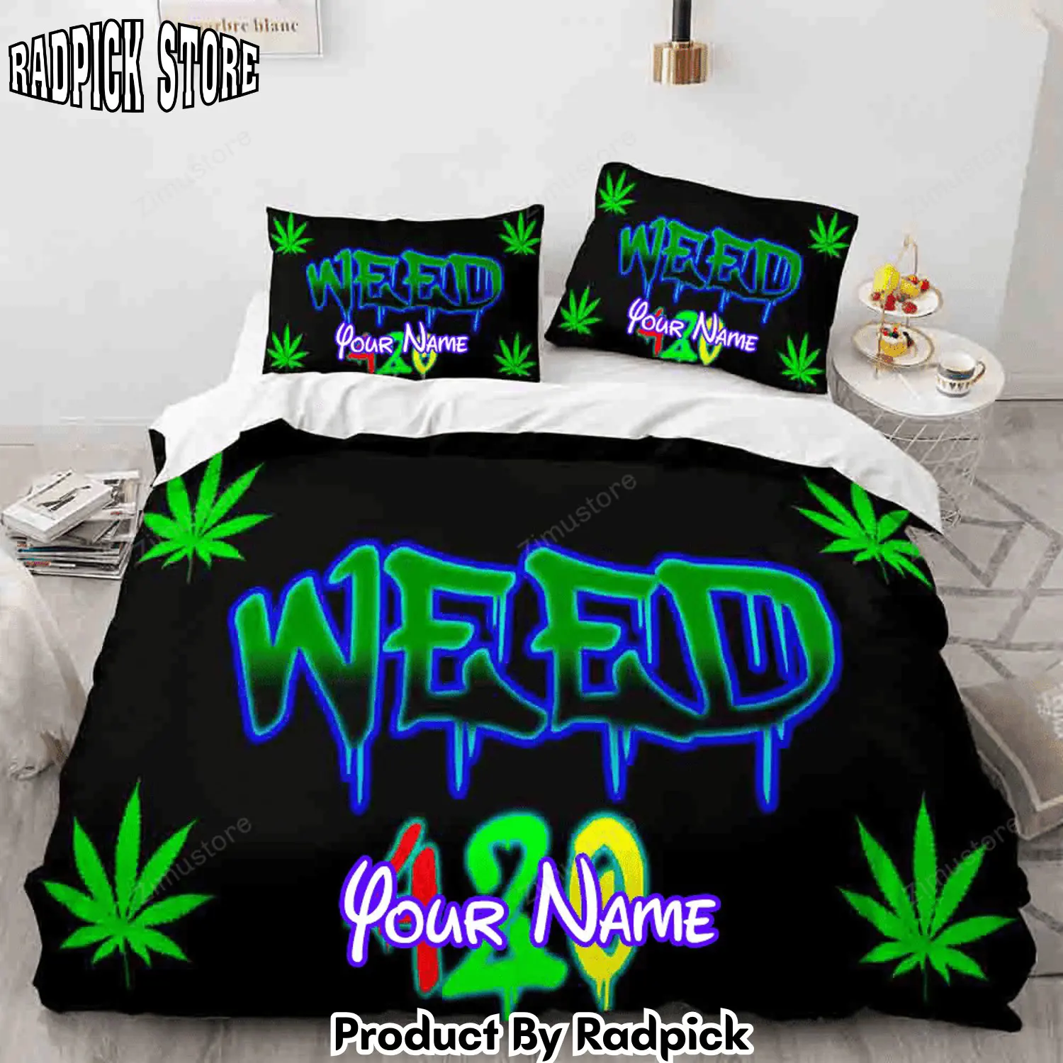 Radpick 420 weed plant 3 piece comforter personalized name bedding sets duvet cover bed sheets3812 rp3278937